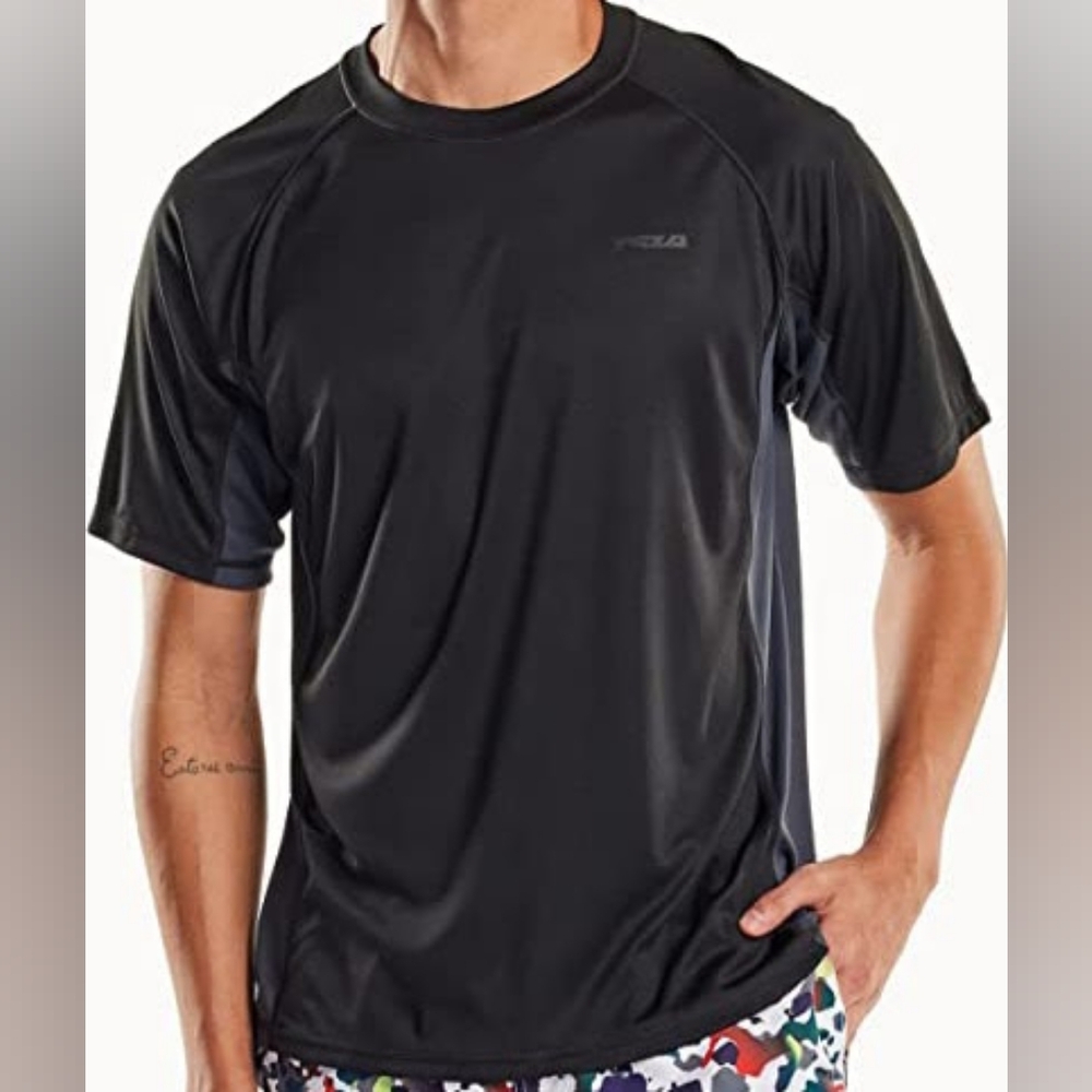 New Large Tesla Rashguard Swim Shirt Loose Fit Rash guard UPF 50+ Black Charcoal